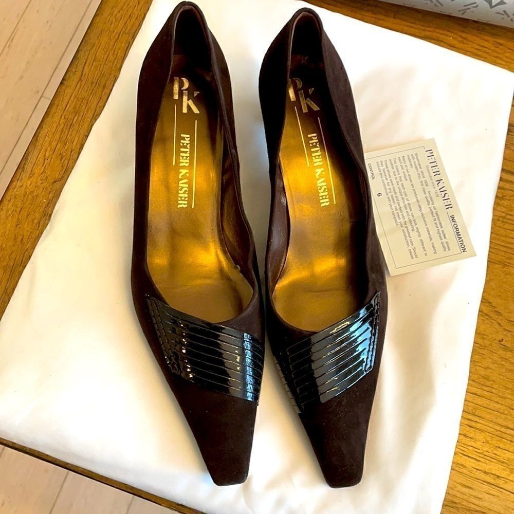 PETER KAISER BROWN SUEDE PATENT SHOES. NEW